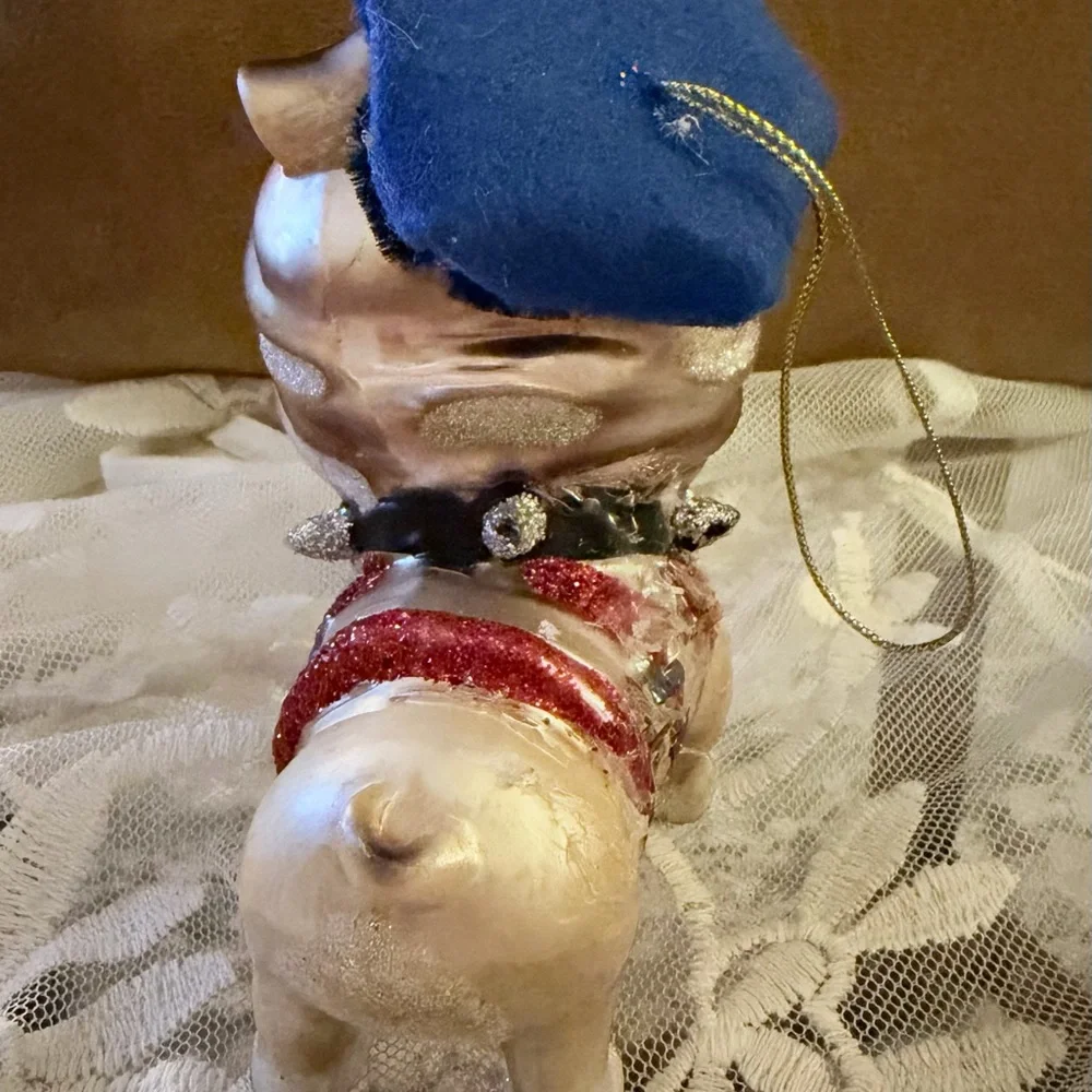 Charming Hand blown Glass Bulldog Holiday Ornament